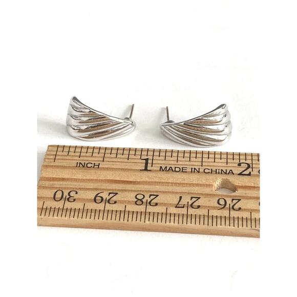 MONET Earrings Studs Triangle Textured Silver Tone - Picture 2 of 8